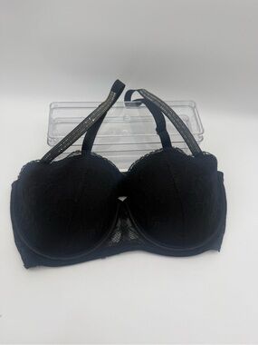 Victoria Secret Black Lace Underwire with Shine Straps Very Sexy Bra 36DD